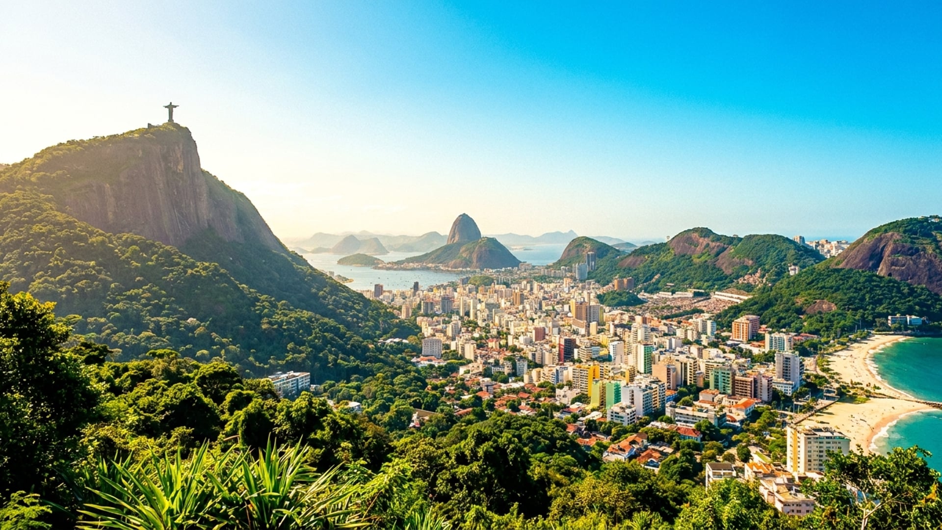 Rio de Janeiro Christ the Redeemer statue and Sugarloaf Mountain