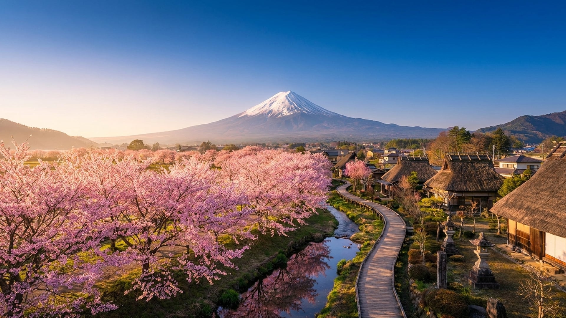 Mount Fuji with cherry blossoms in Japan