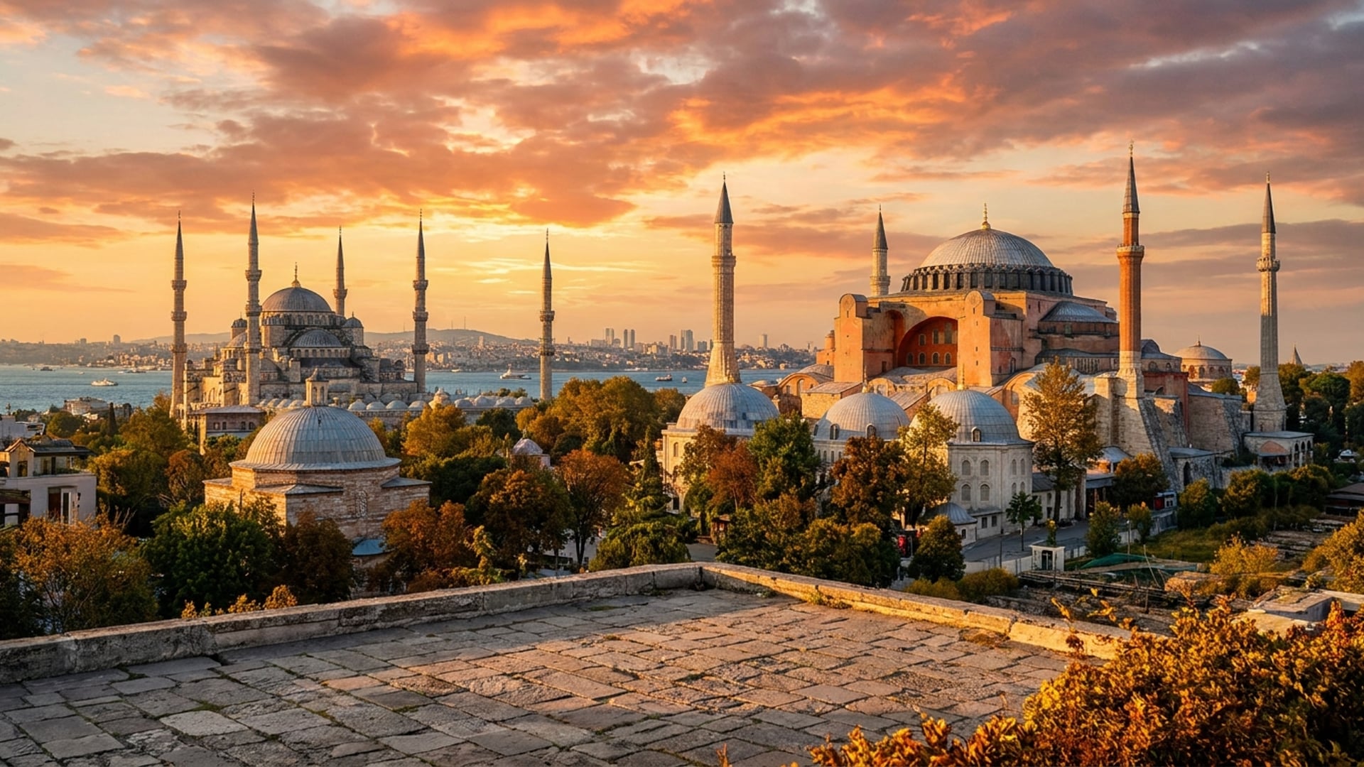 Istanbul, Türkei mit Hagia Sophia bei Sonnenuntergang